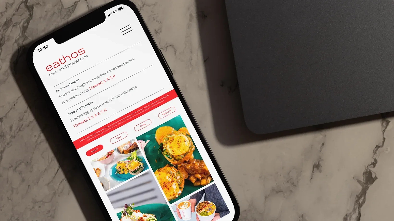 Eathos Dublin website on iPhone